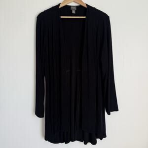 Chico’s Travelers Black Slinky Open Front Cardigan Jacket XL Minimalist Timeless